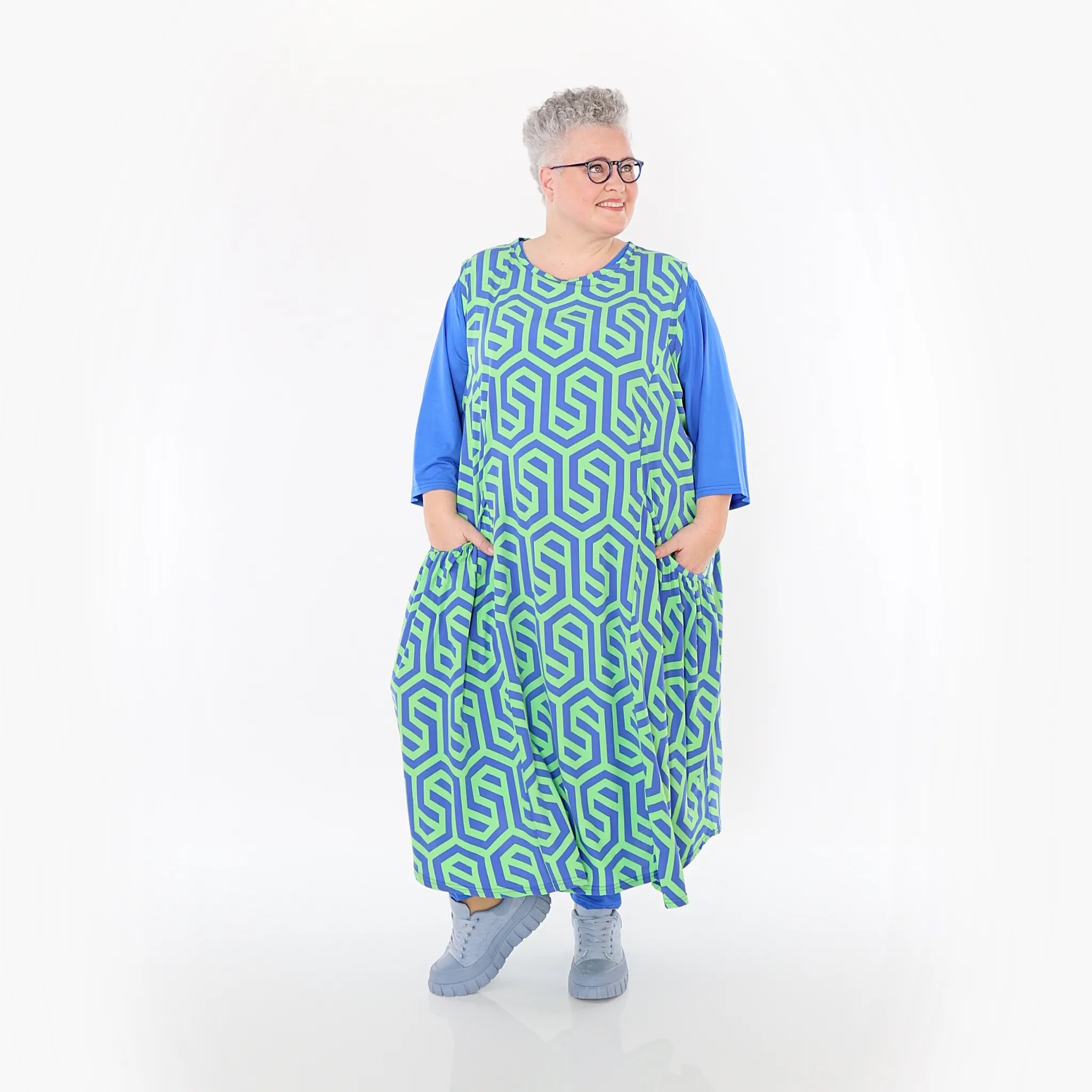  Ballon Tunika von AKH Fashion aus Viskose, 1473.07058, Lime/Blau, Grafik, Ausgefallen