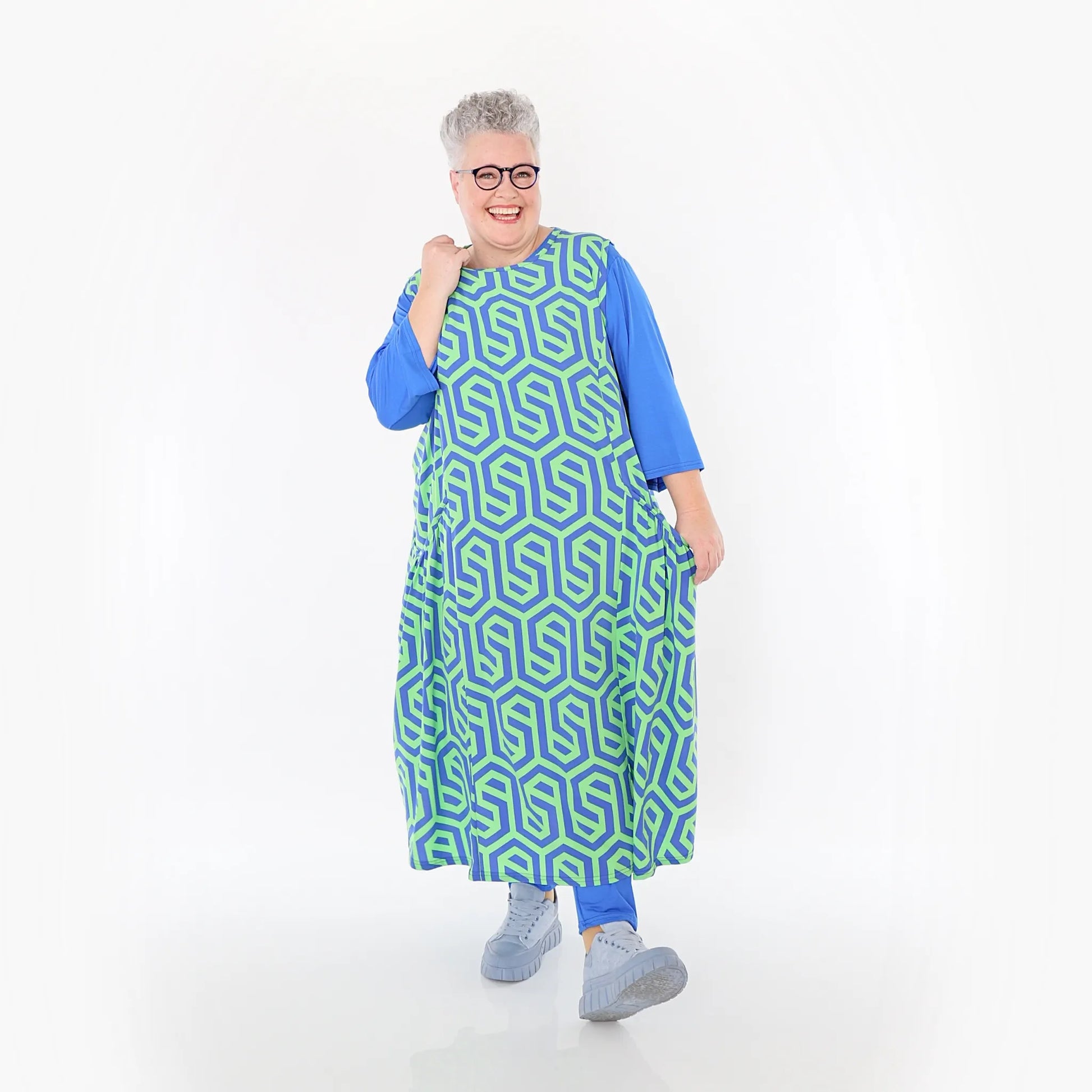  Ballon Tunika von AKH Fashion aus Viskose, 1473.07058, Lime/Blau, Grafik, Ausgefallen