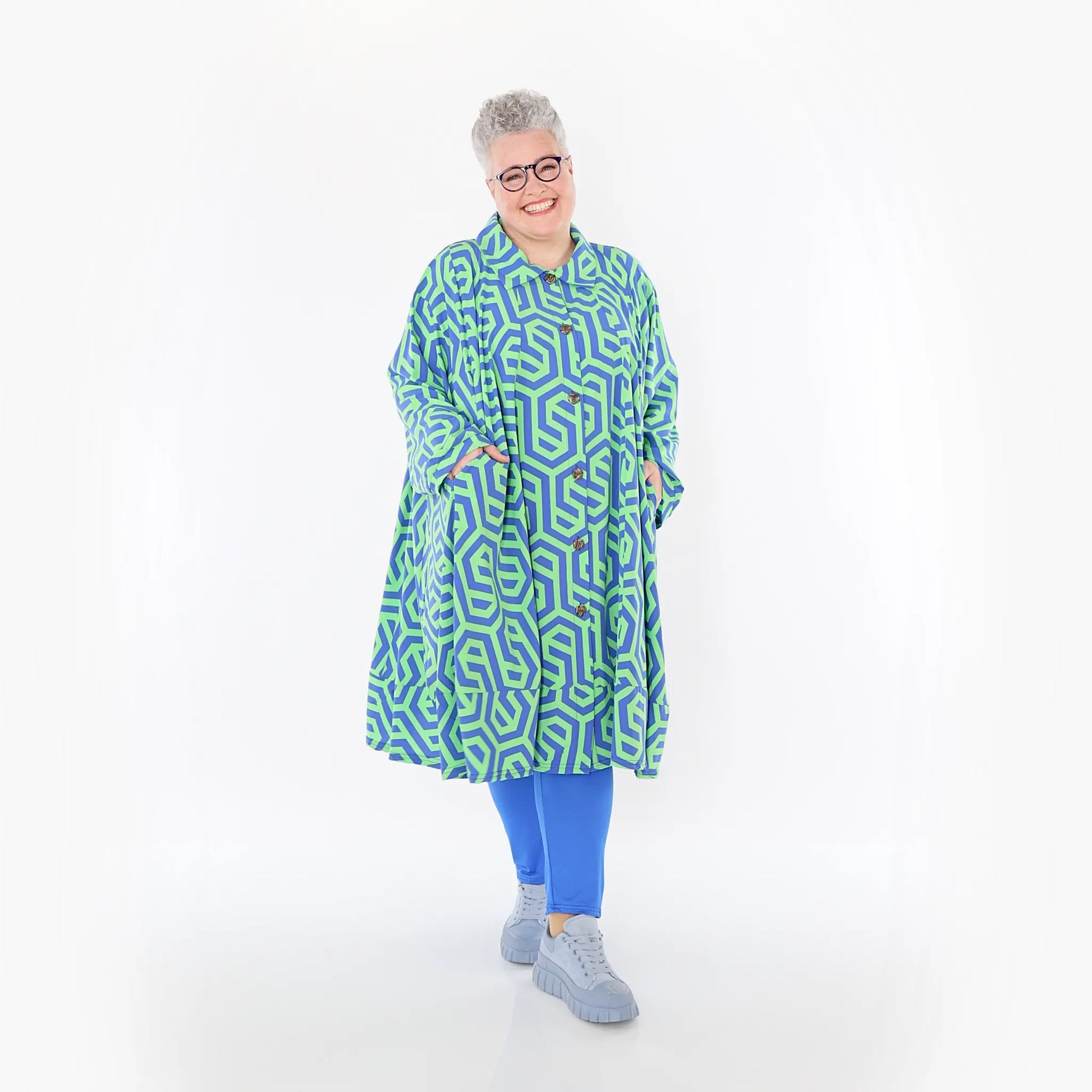  A-Form Bluse von AKH Fashion aus Viskose, 1473.07061, Lime/Blau, Grafik, Ausgefallen