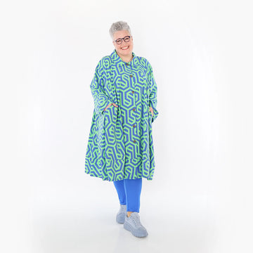  A-Form Bluse von AKH Fashion aus Viskose, 1473.07061, Lime/Blau, Grafik, Ausgefallen