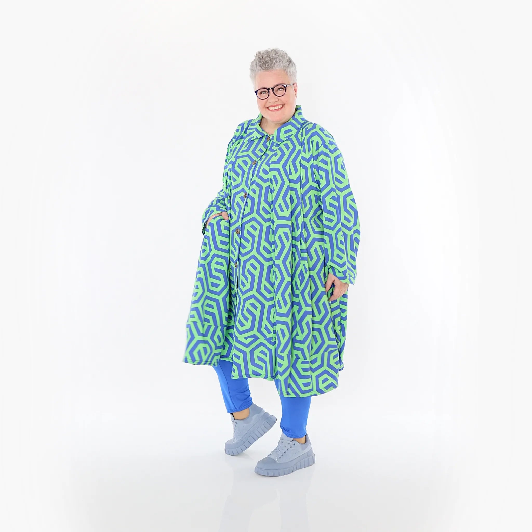  A-Form Bluse von AKH Fashion aus Viskose, 1473.07061, Lime/Blau, Grafik, Ausgefallen