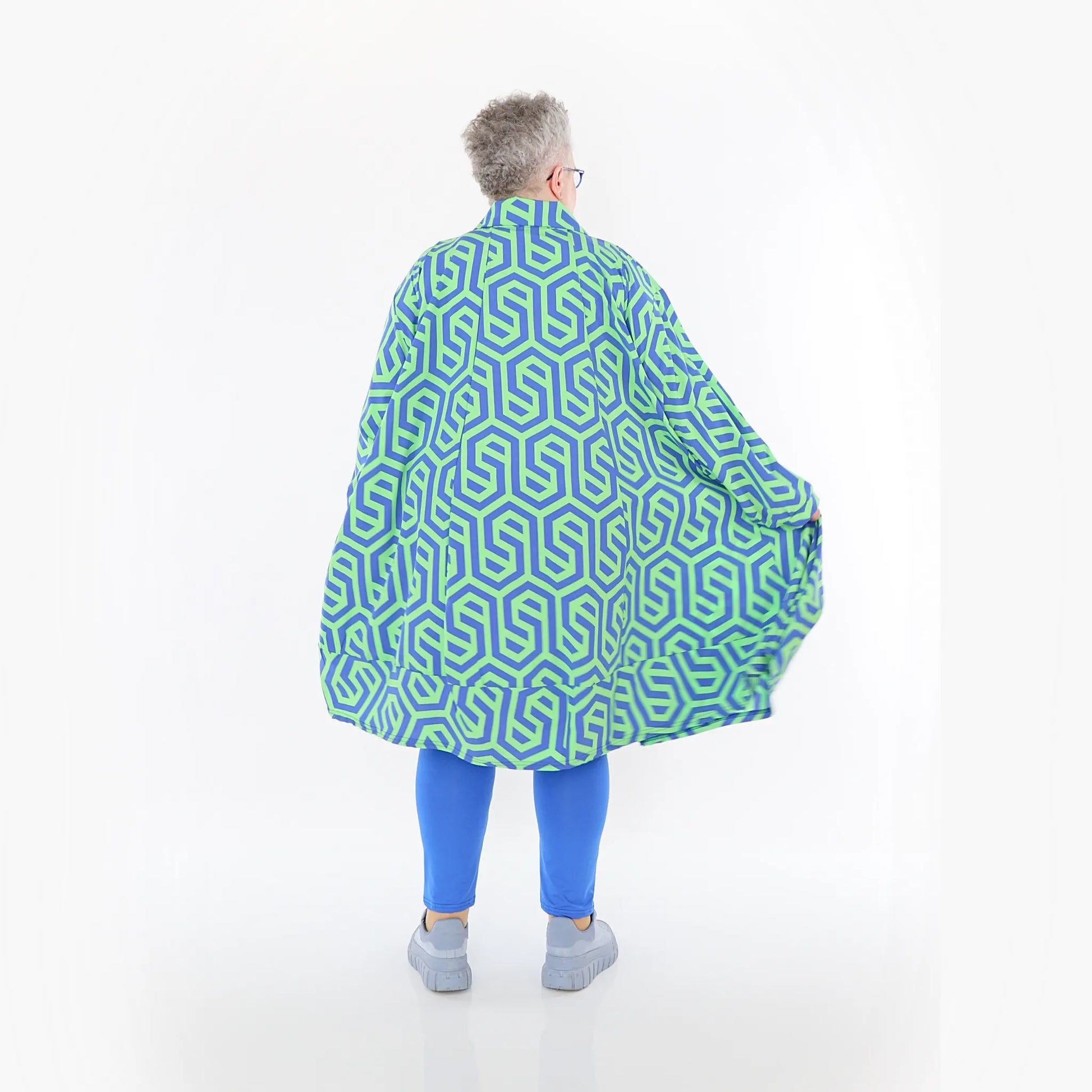  A-Form Bluse von AKH Fashion aus Viskose, 1473.07061, Lime/Blau, Grafik, Ausgefallen