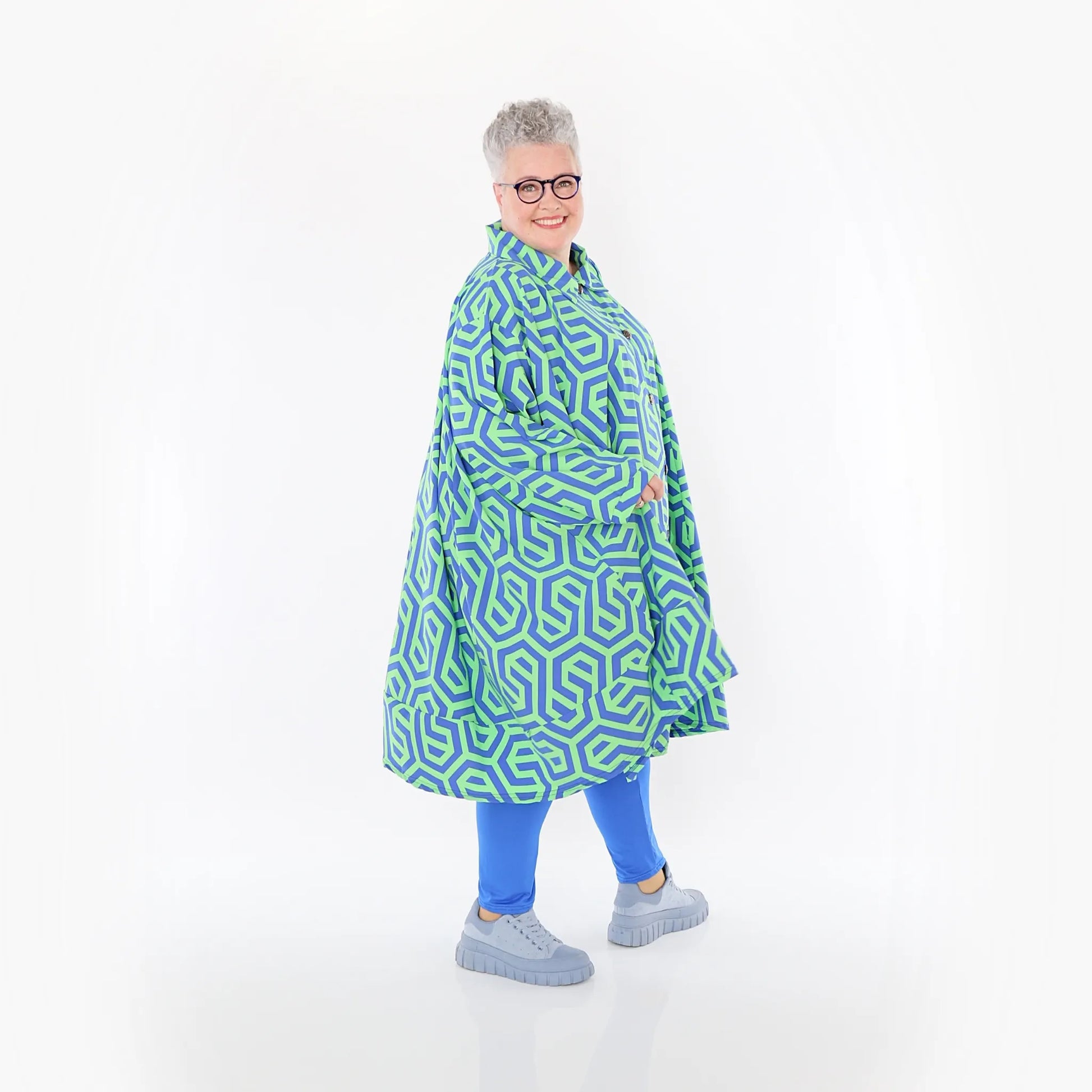  A-Form Bluse von AKH Fashion aus Viskose, 1473.07061, Lime/Blau, Grafik, Ausgefallen