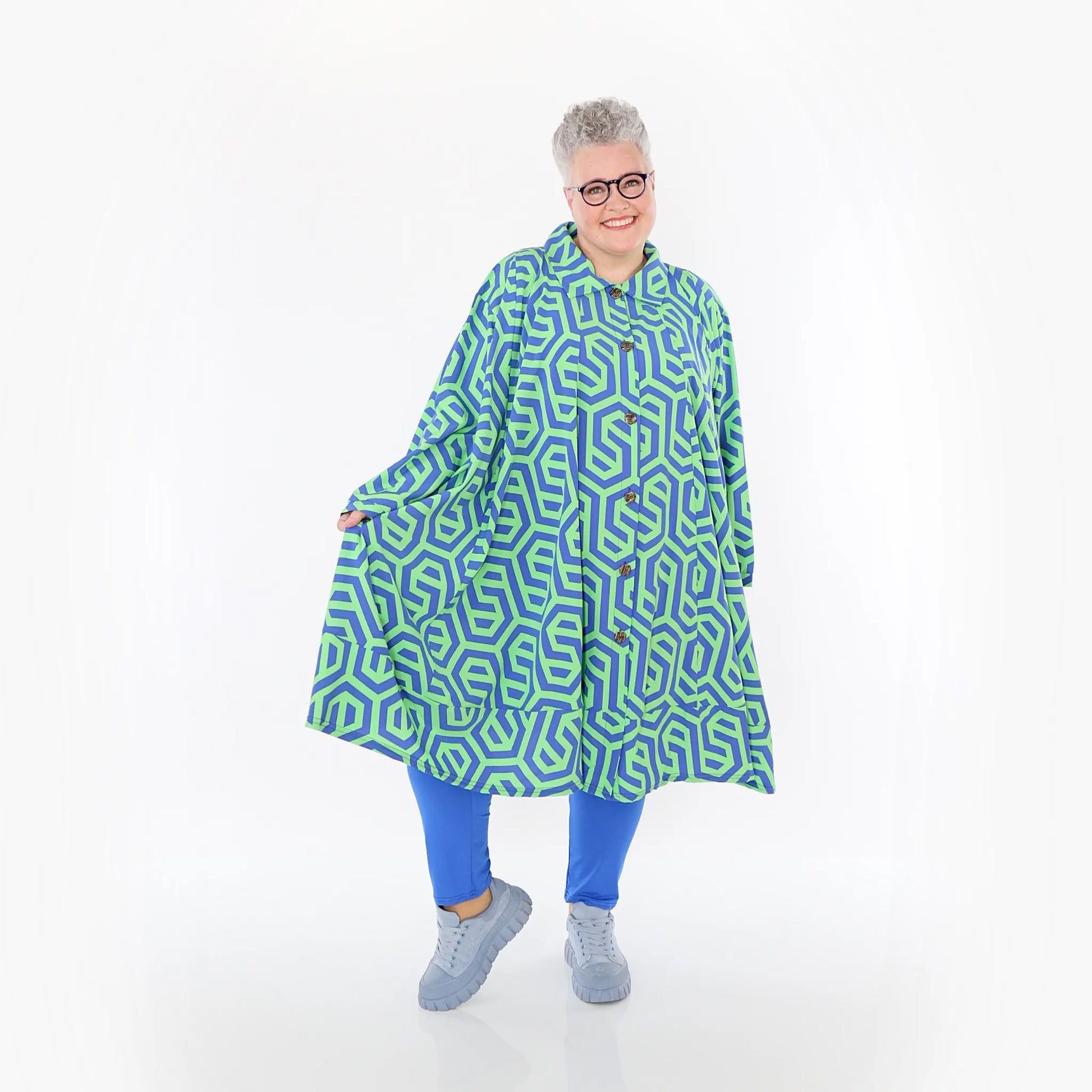  A-Form Bluse von AKH Fashion aus Viskose, 1473.07061, Lime/Blau, Grafik, Ausgefallen