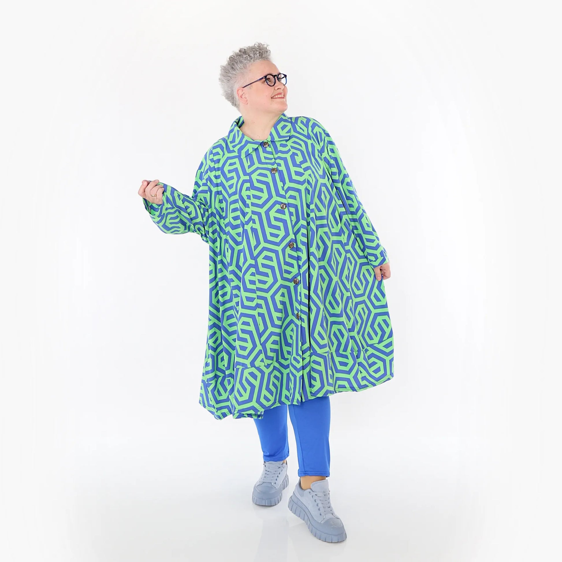  A-Form Bluse von AKH Fashion aus Viskose, 1473.07061, Lime/Blau, Grafik, Ausgefallen