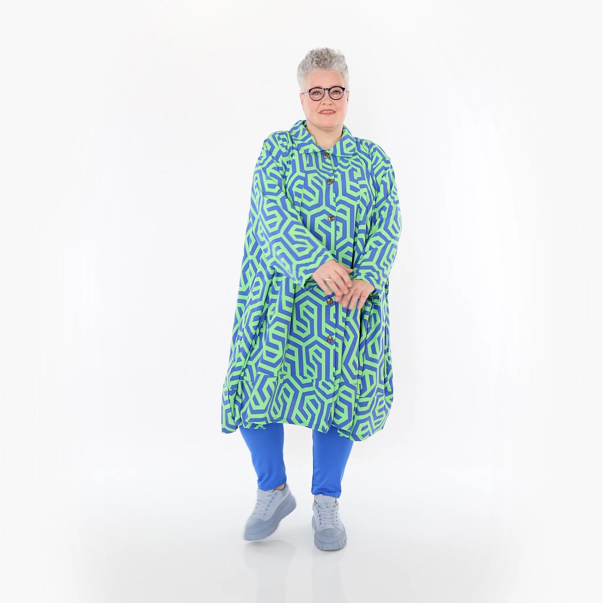  A-Form Bluse von AKH Fashion aus Viskose, 1473.07061, Lime/Blau, Grafik, Ausgefallen