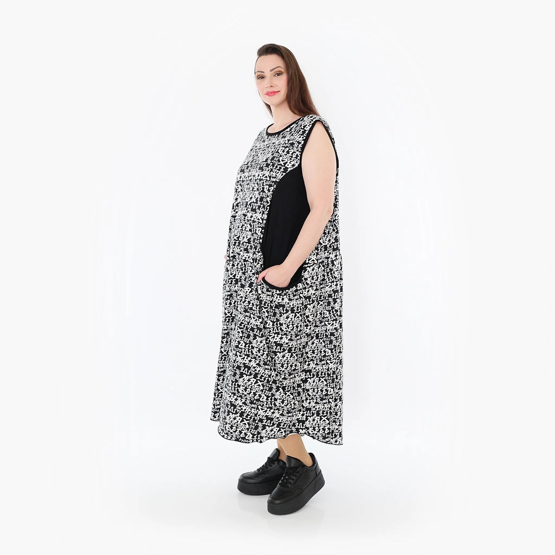  Ballonkleid von AKH Fashion aus Viskose, 1475.07058, Schwarz/Weiß, Buchstaben, Schick