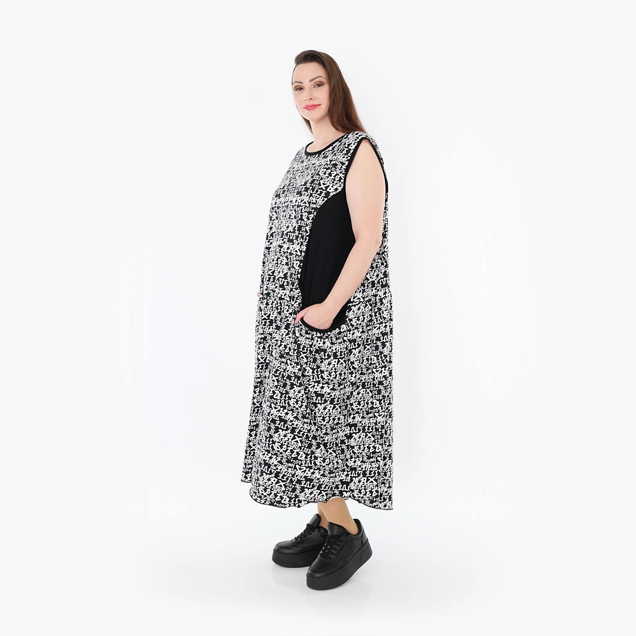  Ballonkleid von AKH Fashion aus Viskose, 1475.07058, Schwarz/Weiß, Buchstaben, Schick