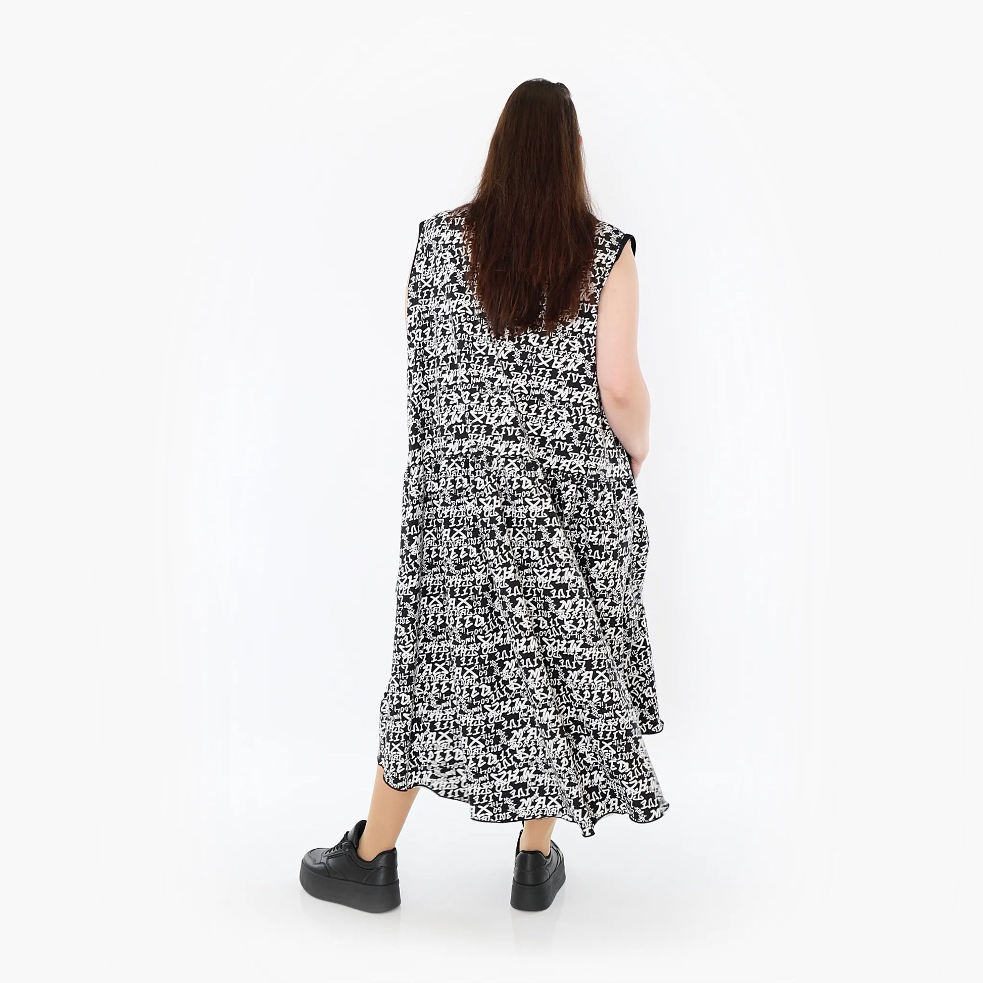  Ballonkleid von AKH Fashion aus Viskose, 1475.07058, Schwarz/Weiß, Buchstaben, Schick