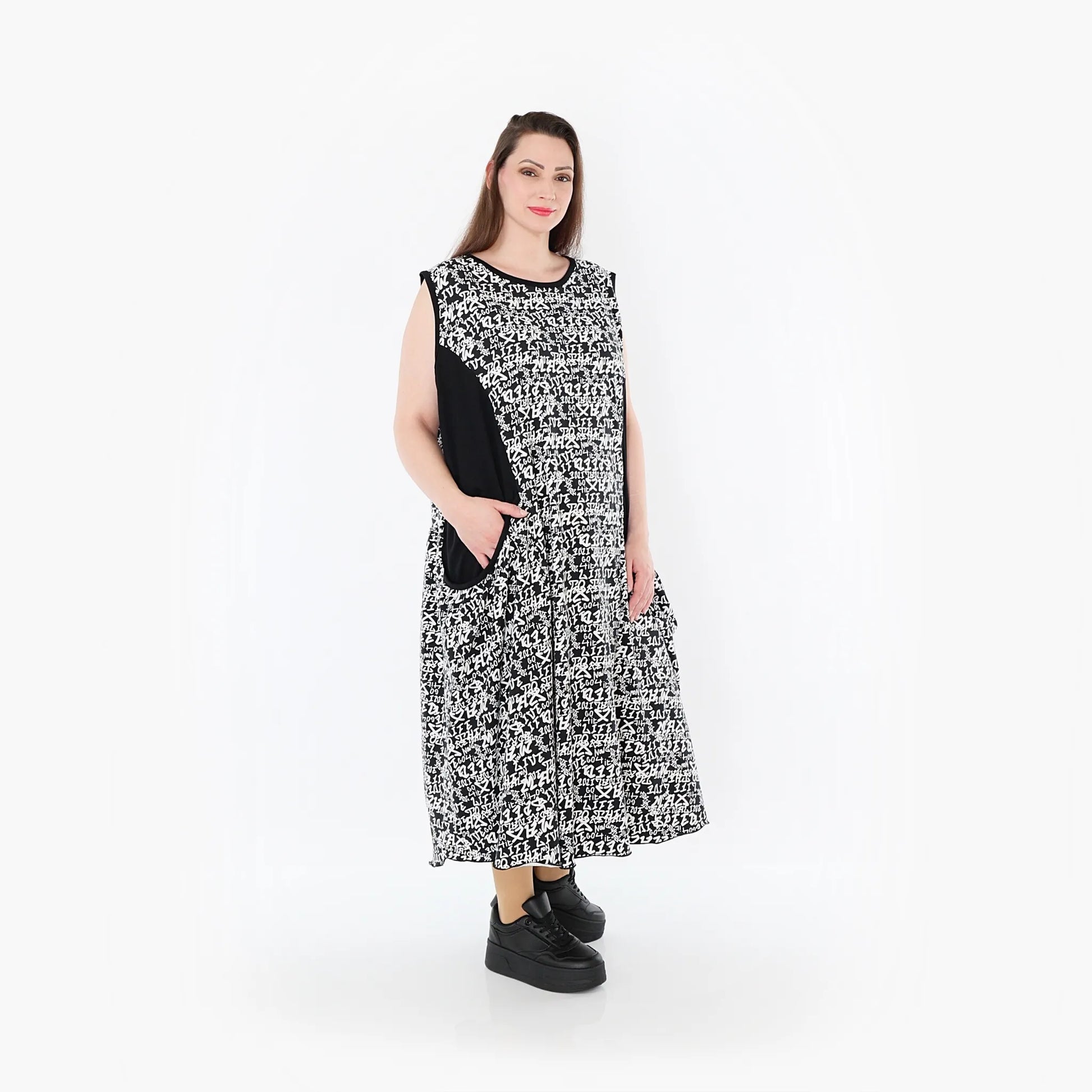  Ballonkleid von AKH Fashion aus Viskose, 1475.07058, Schwarz/Weiß, Buchstaben, Schick