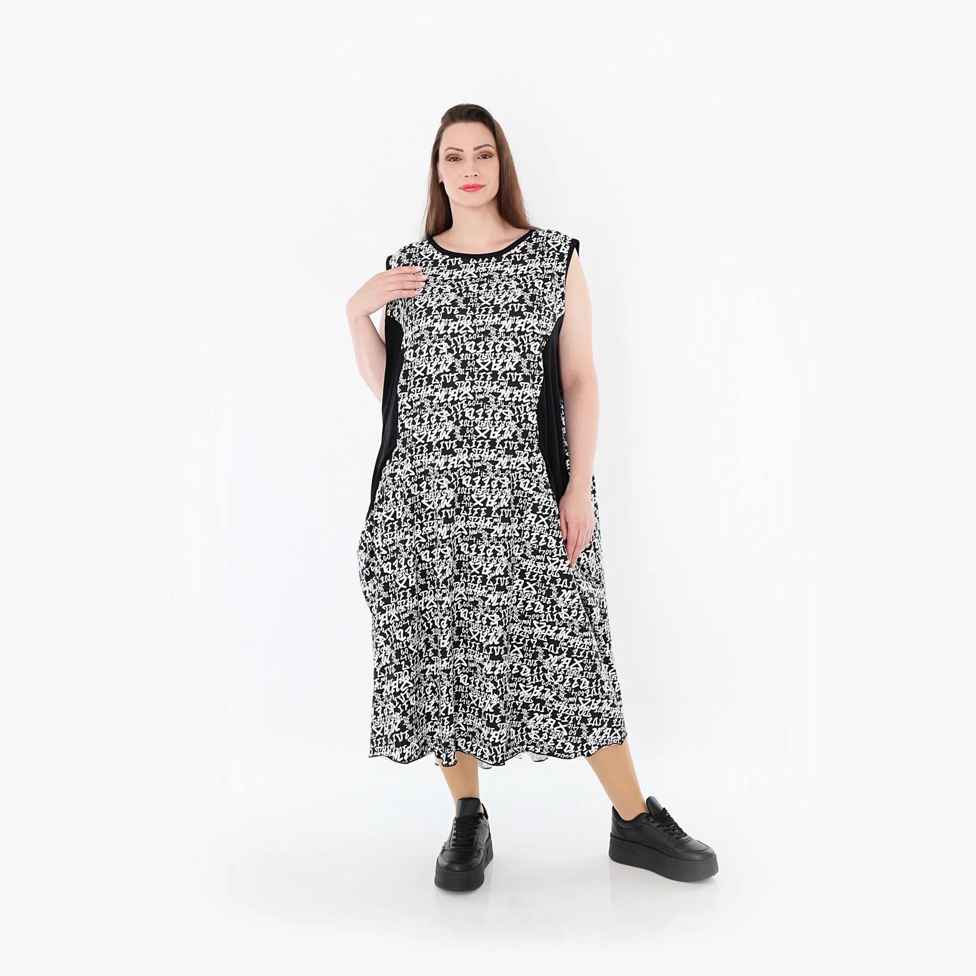  Ballonkleid von AKH Fashion aus Viskose, 1475.07058, Schwarz/Weiß, Buchstaben, Schick