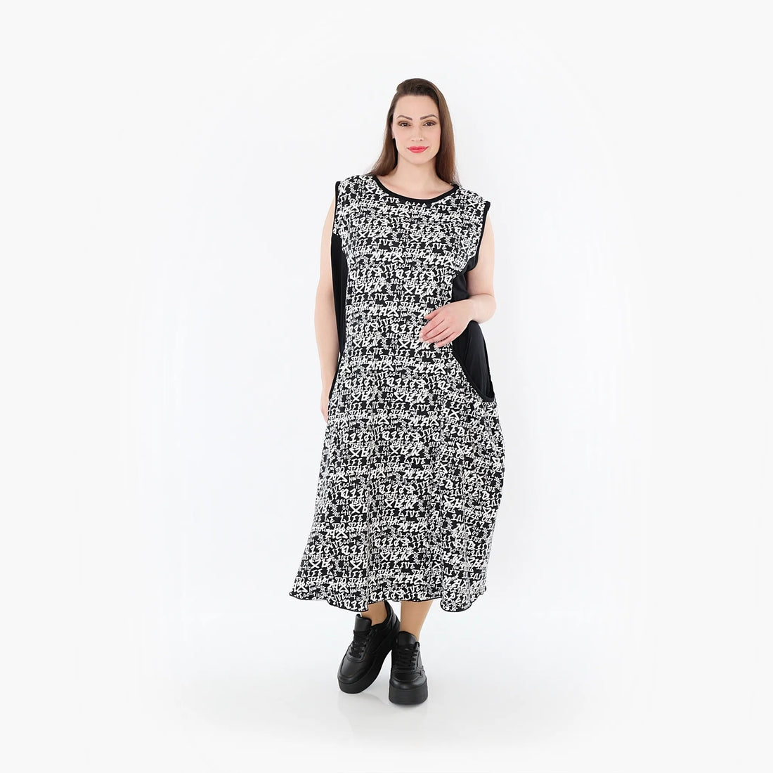  Ballonkleid von AKH Fashion aus Viskose, 1475.07058, Schwarz/Weiß, Buchstaben, Schick