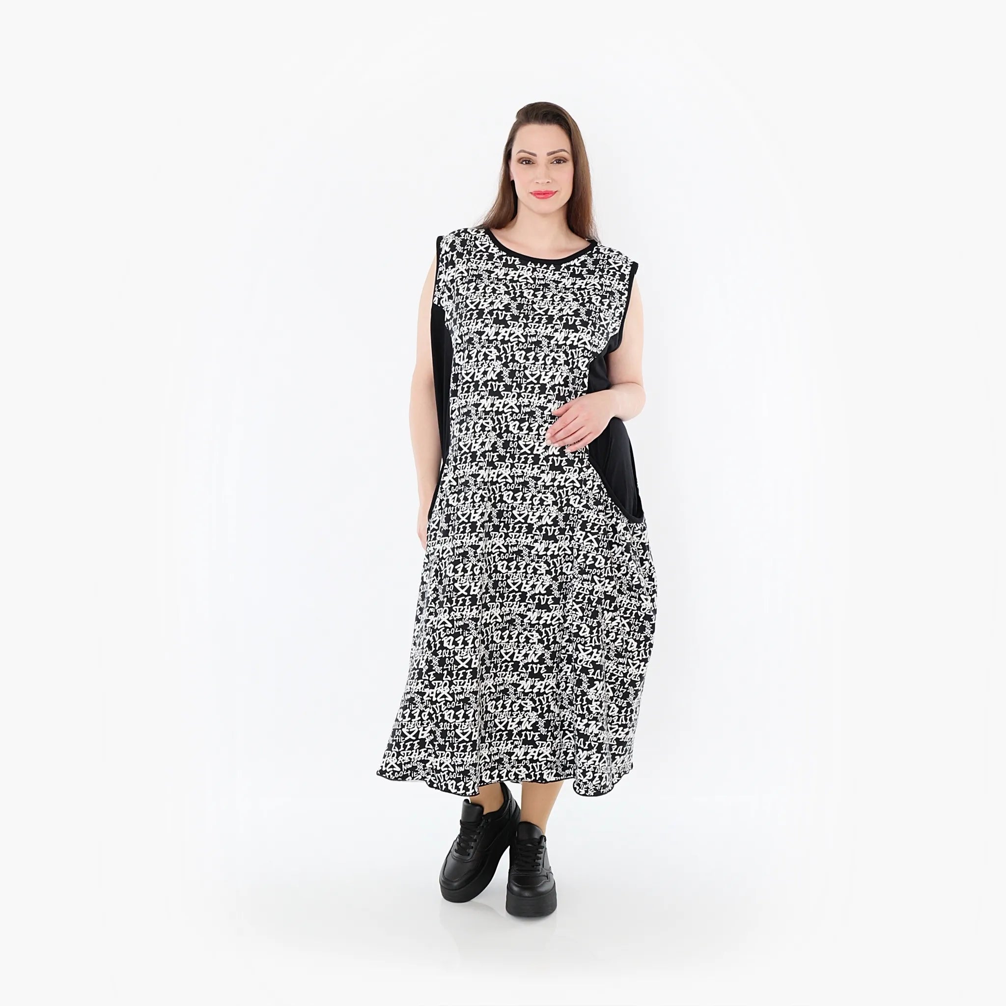  Ballonkleid von AKH Fashion aus Viskose, 1475.07058, Schwarz/Weiß, Buchstaben, Schick