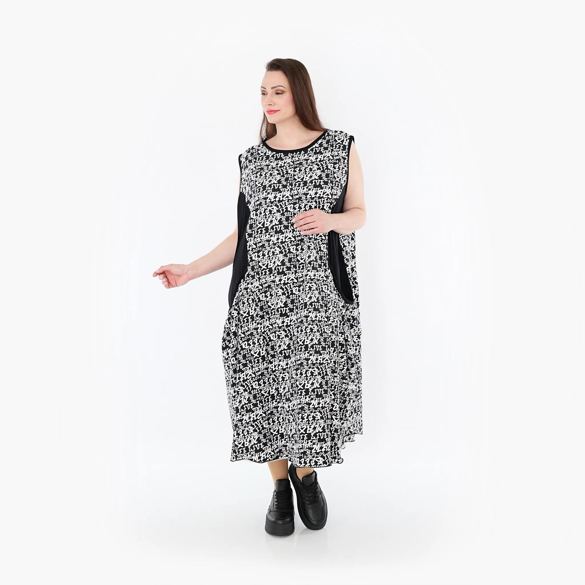  Ballonkleid von AKH Fashion aus Viskose, 1475.07058, Schwarz/Weiß, Buchstaben, Schick