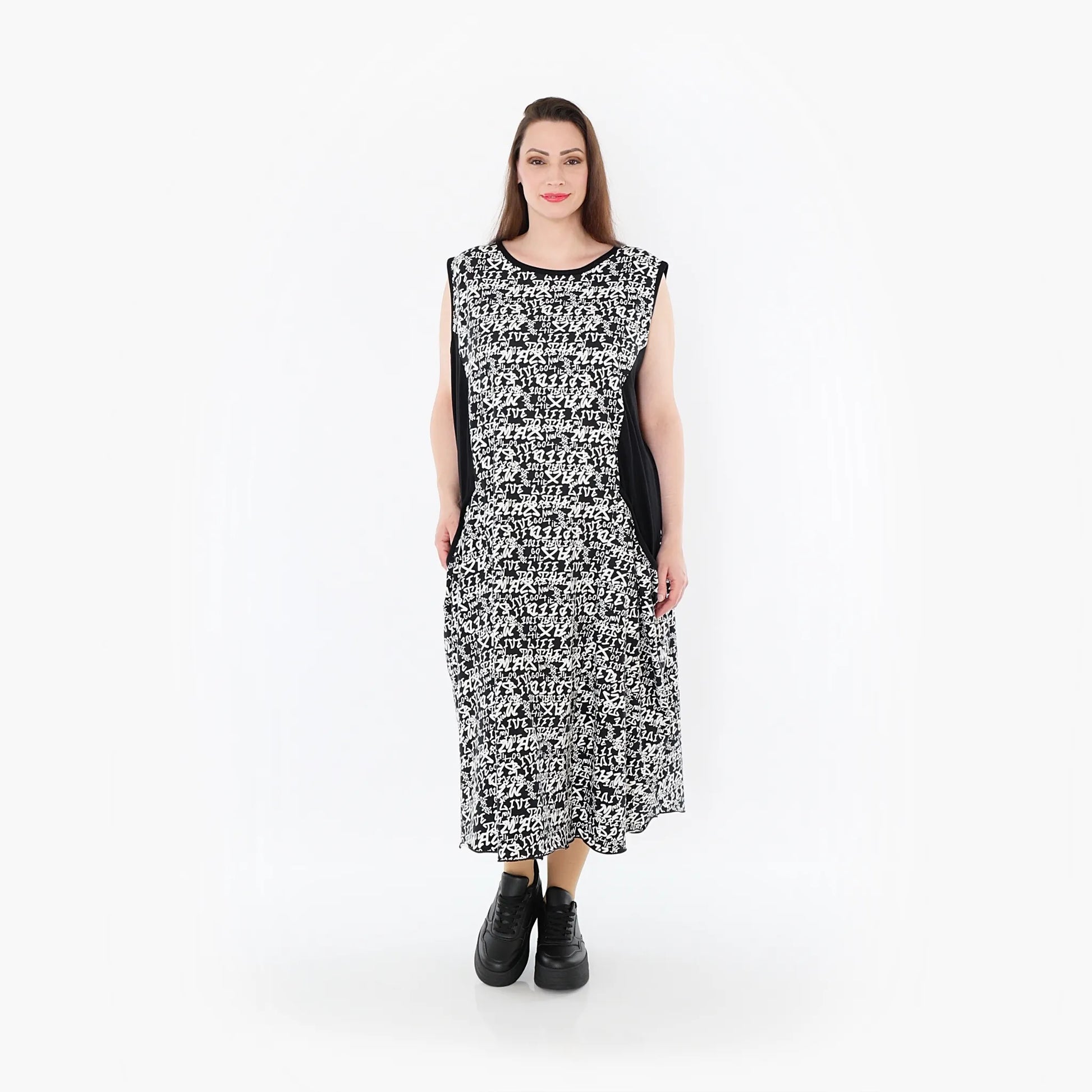  Ballonkleid von AKH Fashion aus Viskose, 1475.07058, Schwarz/Weiß, Buchstaben, Schick
