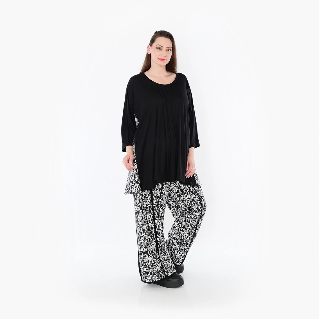  A-Form Bigshirt von AKH Fashion aus Viskose, 1475.07069, Schwarz/Weiß, Buchstaben, Schick