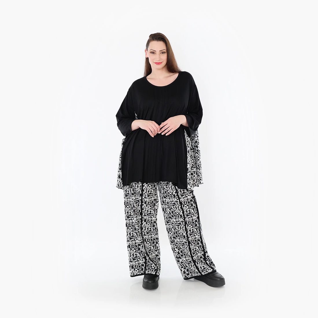  A-Form Bigshirt von AKH Fashion aus Viskose, 1475.07069, Schwarz/Weiß, Buchstaben, Schick