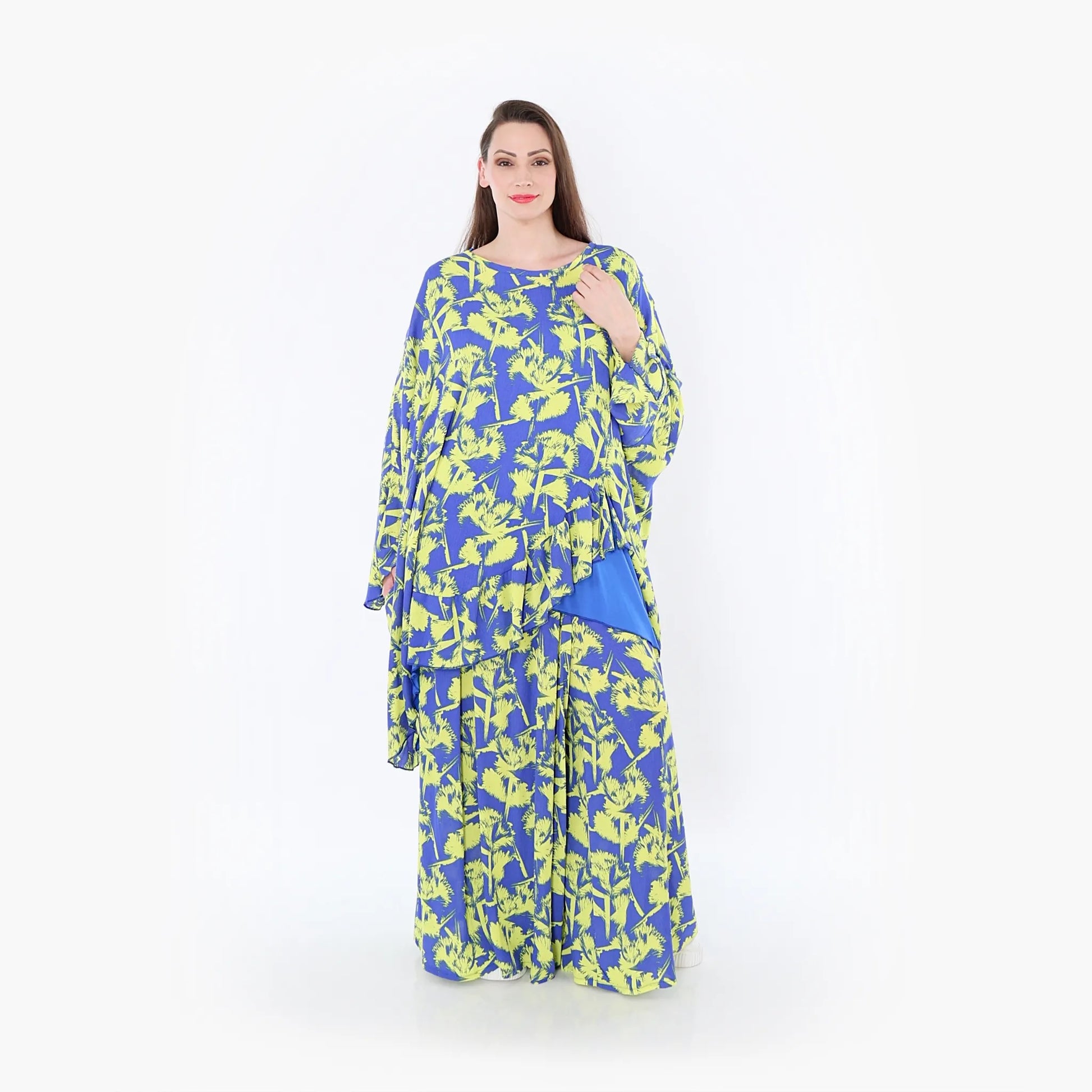  A-Form Bigshirt von AKH Fashion aus Viskose, 1476.06911, Blau/Gelb, Batik, Ausgefallen