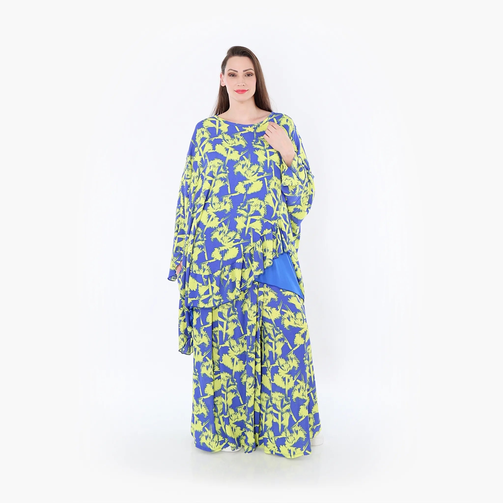  A-Form Bigshirt von AKH Fashion aus Viskose, 1476.06911, Blau/Gelb, Batik, Ausgefallen