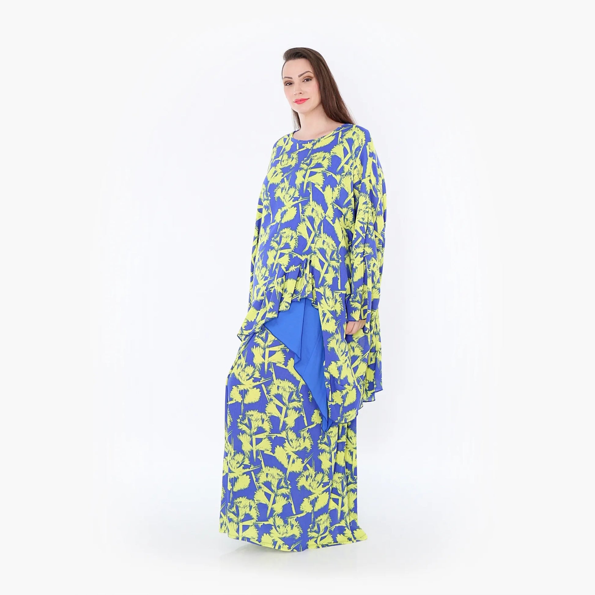  A-Form Bigshirt von AKH Fashion aus Viskose, 1476.06911, Blau/Gelb, Batik, Ausgefallen