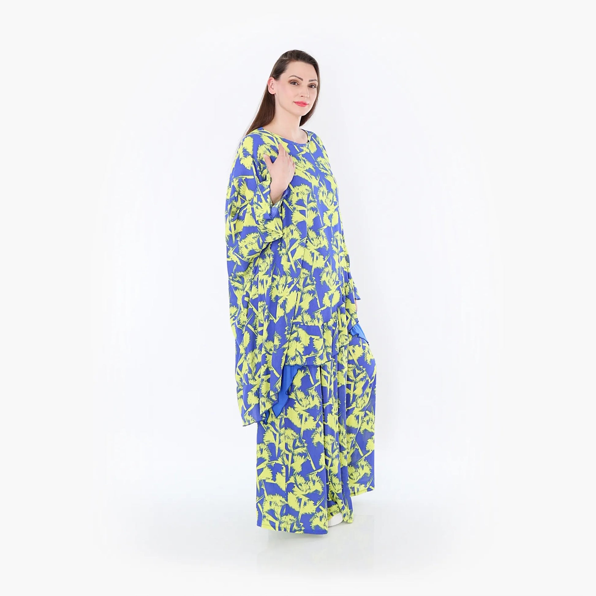  A-Form Bigshirt von AKH Fashion aus Viskose, 1476.06911, Blau/Gelb, Batik, Ausgefallen