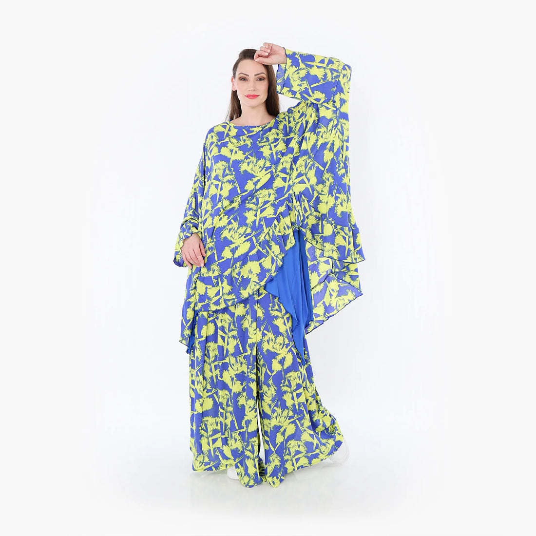  A-Form Bigshirt von AKH Fashion aus Viskose, 1476.06911, Blau/Gelb, Batik, Ausgefallen