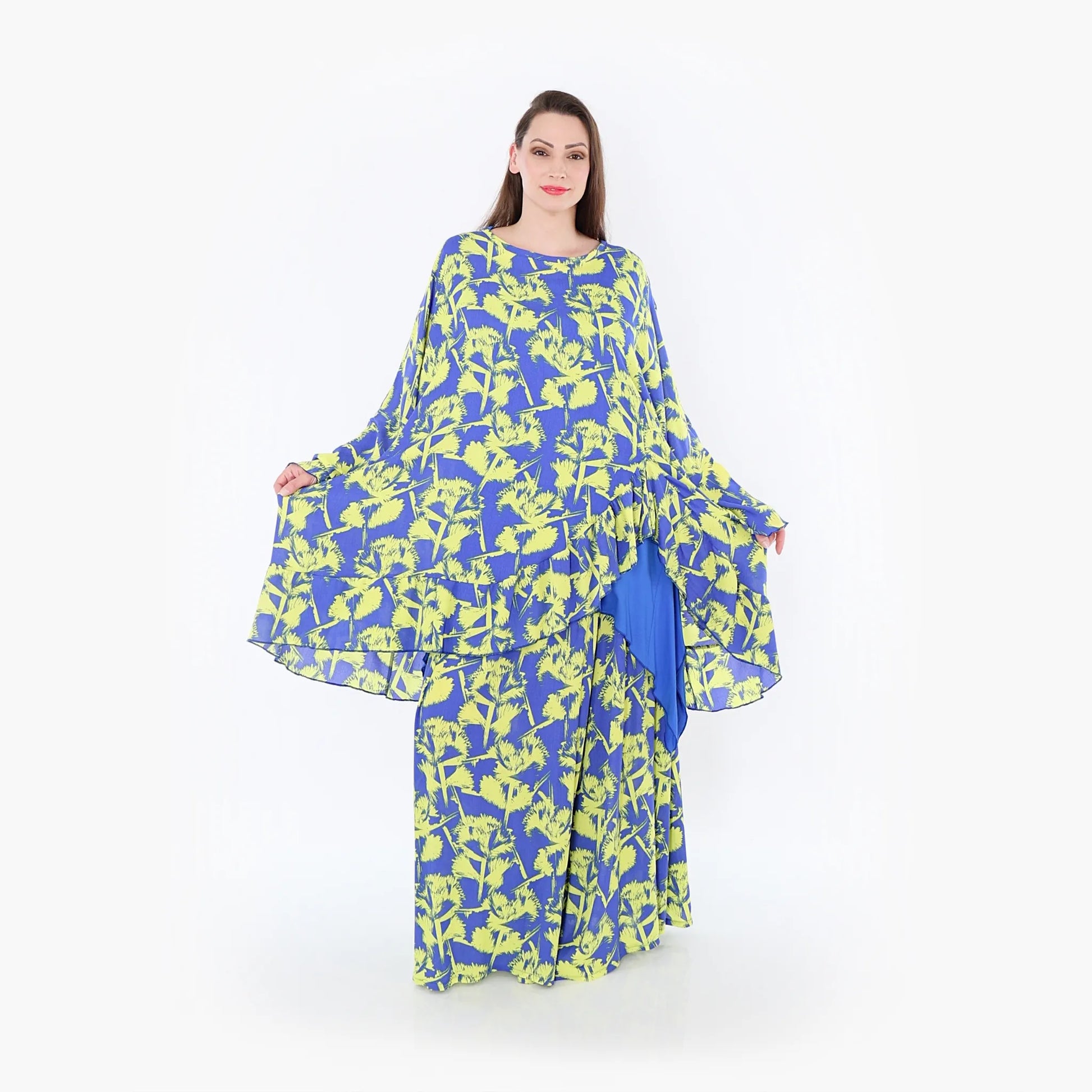  A-Form Bigshirt von AKH Fashion aus Viskose, 1476.06911, Blau/Gelb, Batik, Ausgefallen