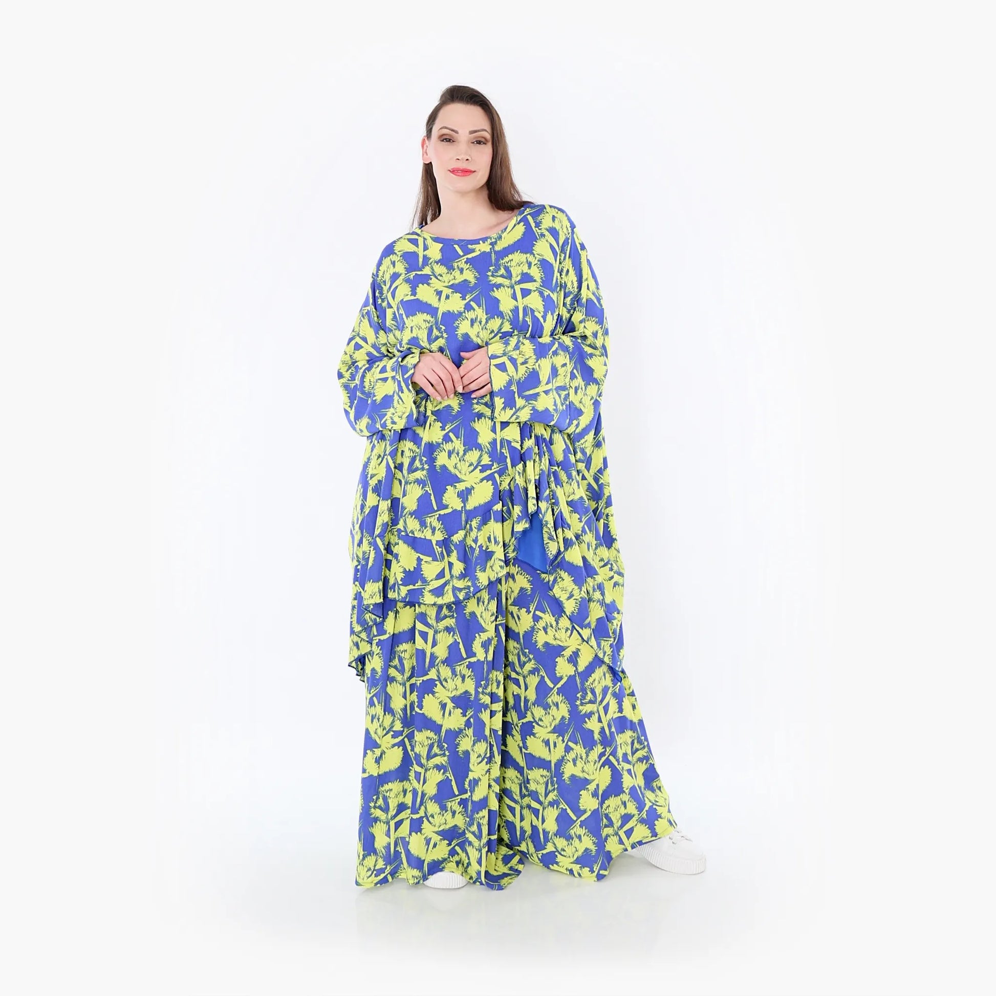  A-Form Bigshirt von AKH Fashion aus Viskose, 1476.06911, Blau/Gelb, Batik, Ausgefallen
