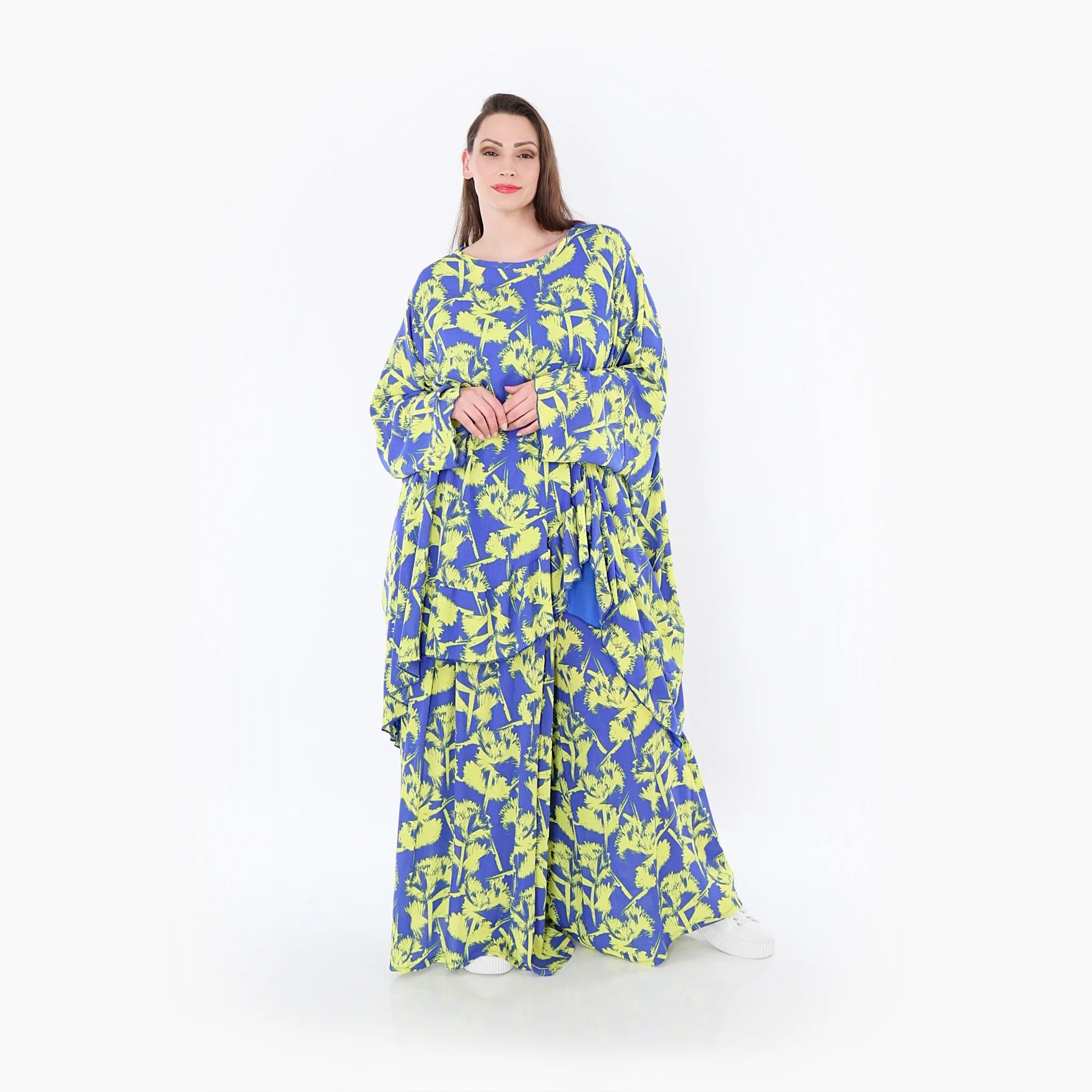  A-Form Bigshirt von AKH Fashion aus Viskose, 1476.06911, Blau/Gelb, Batik, Ausgefallen
