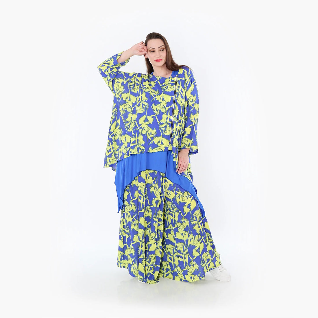  A-Form Jacke von AKH Fashion aus Viskose, 1476.07078, Blau/Gelb, Batik, Ausgefallen