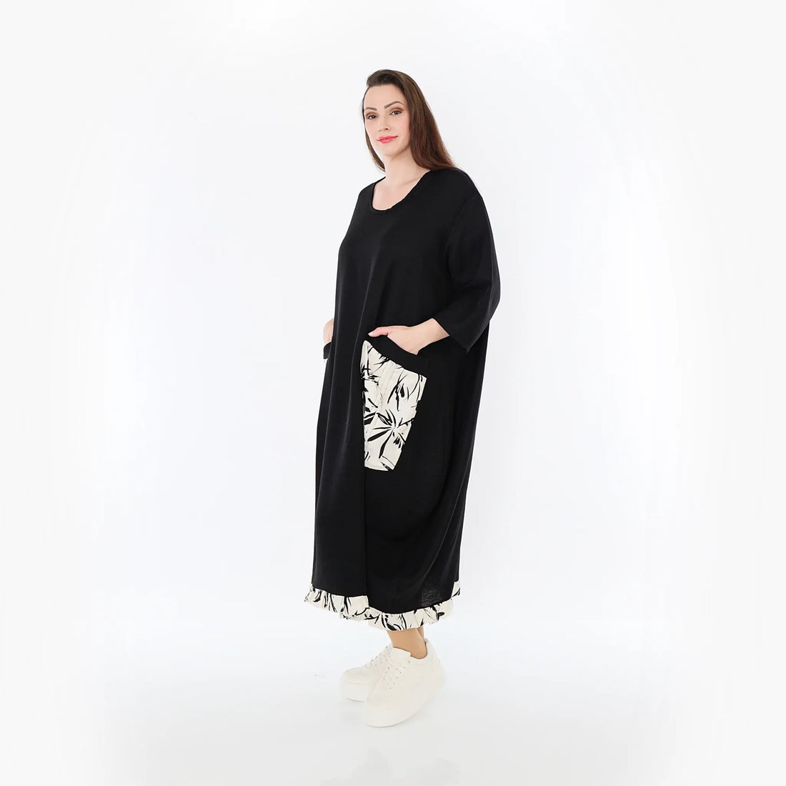  Ballonkleid von AKH Fashion aus Baumwolle, 1477.07071, Schwarz/Ecru, Ausgefallen, Zeitlos