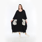  Ballonkleid von AKH Fashion aus Baumwolle, 1477.07071, Schwarz/Ecru, Ausgefallen, Zeitlos
