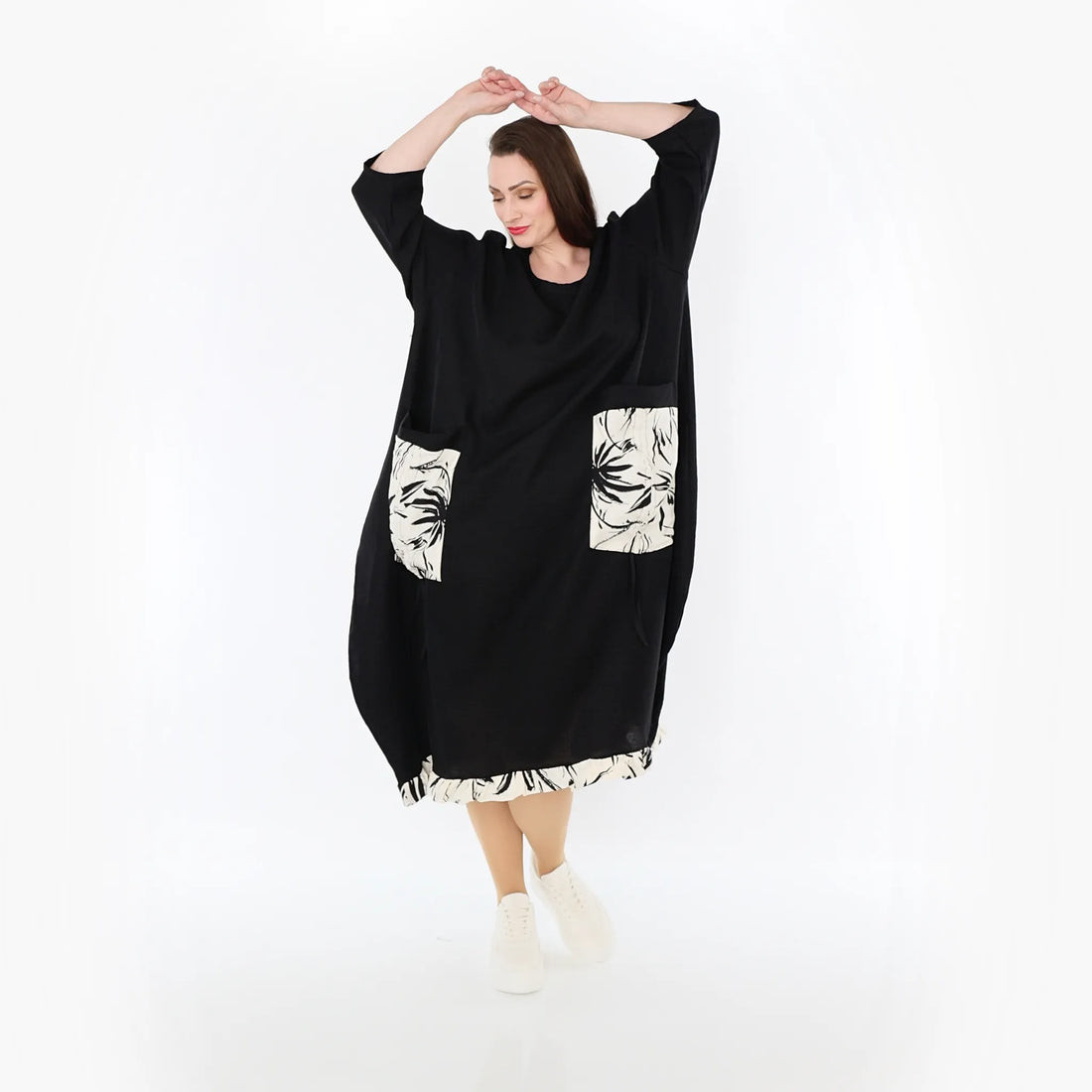  Ballonkleid von AKH Fashion aus Baumwolle, 1477.07071, Schwarz/Ecru, Ausgefallen, Zeitlos
