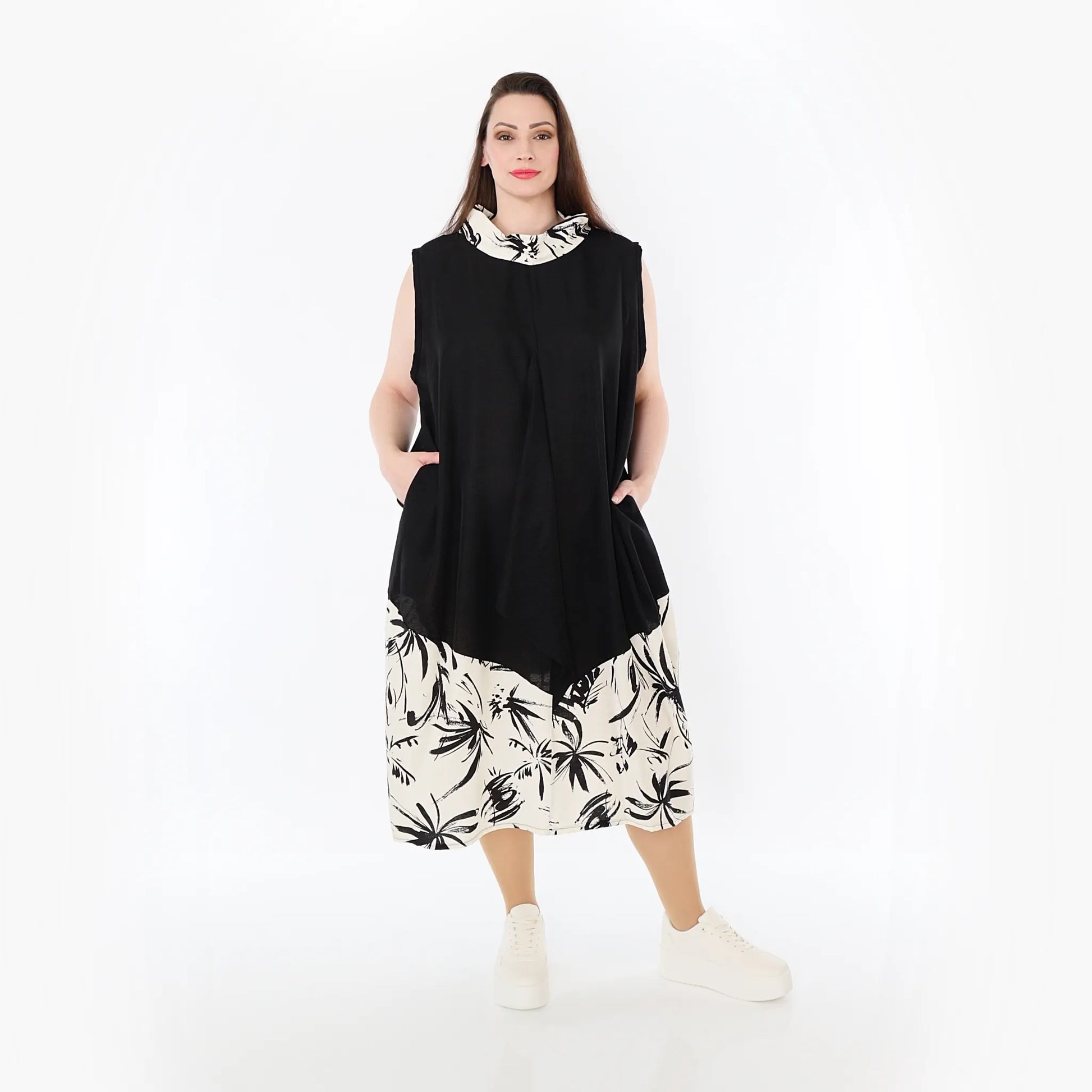  Ballon Tunika von AKH Fashion aus Baumwolle, 1477.07072, Schwarz/Ecru, Ausgefallen, Schick