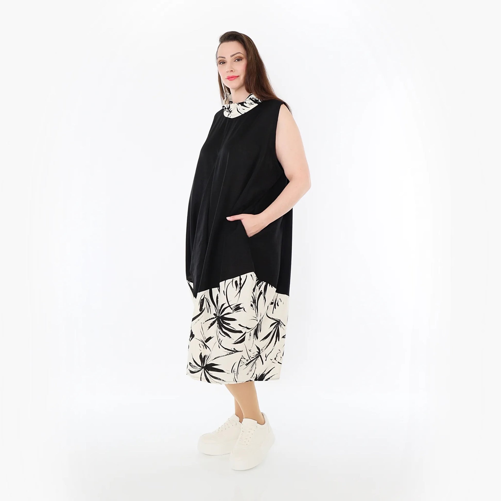  Ballon Tunika von AKH Fashion aus Baumwolle, 1477.07072, Schwarz/Ecru, Ausgefallen, Schick