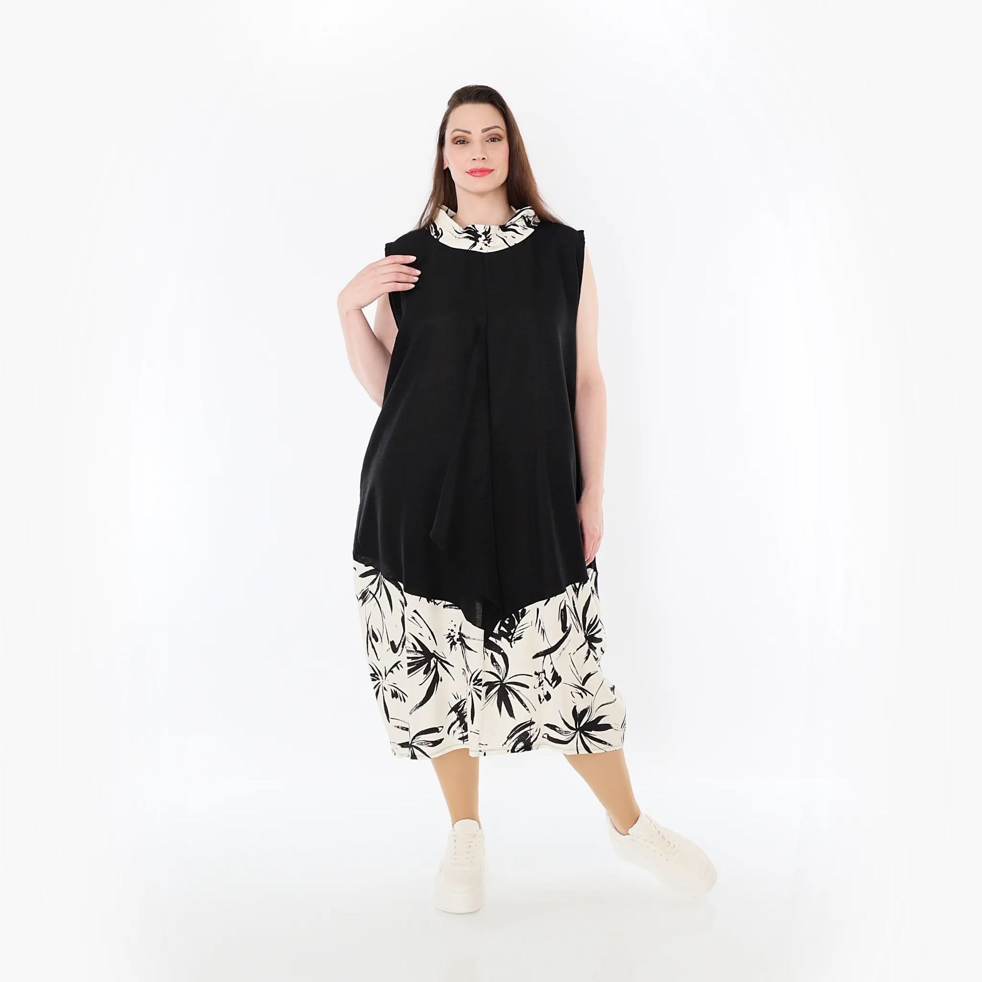  Ballon Tunika von AKH Fashion aus Baumwolle, 1477.07072, Schwarz/Ecru, Ausgefallen, Schick