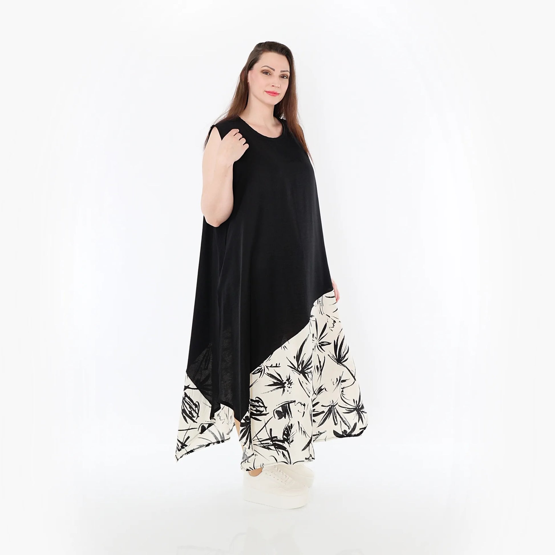  A-Form Tunika von AKH Fashion aus Baumwolle, 1477.07073, Schwarz/Ecru, Ausgefallen, Schick