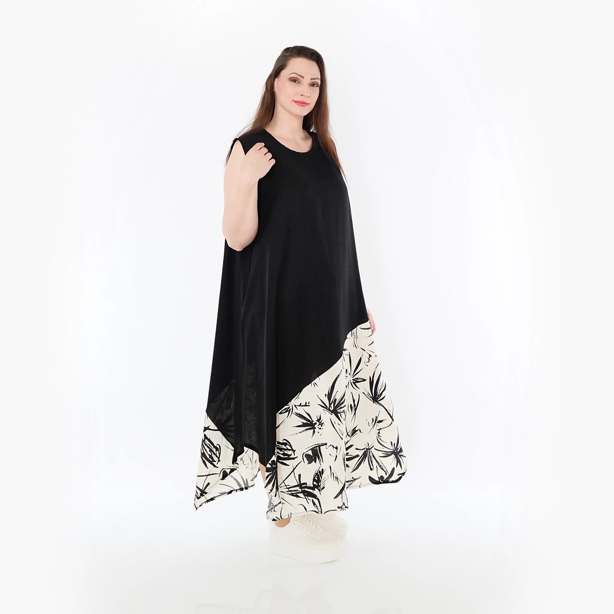  A-Form Tunika von AKH Fashion aus Baumwolle, 1477.07073, Schwarz/Ecru, Ausgefallen, Schick