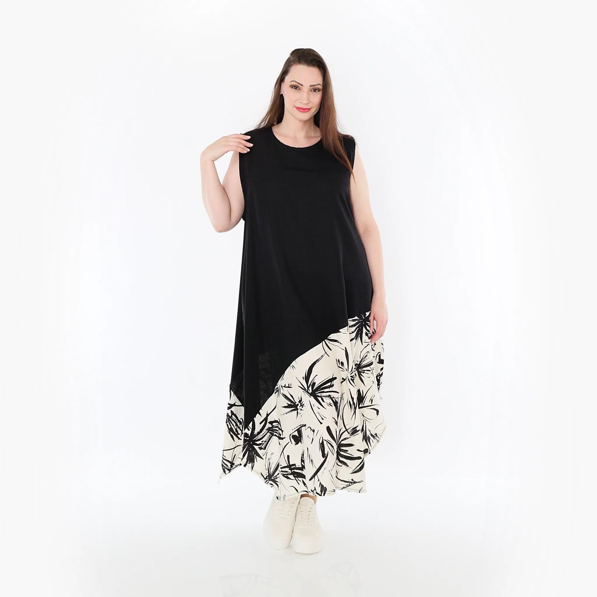  A-Form Tunika von AKH Fashion aus Baumwolle, 1477.07073, Schwarz/Ecru, Ausgefallen, Schick
