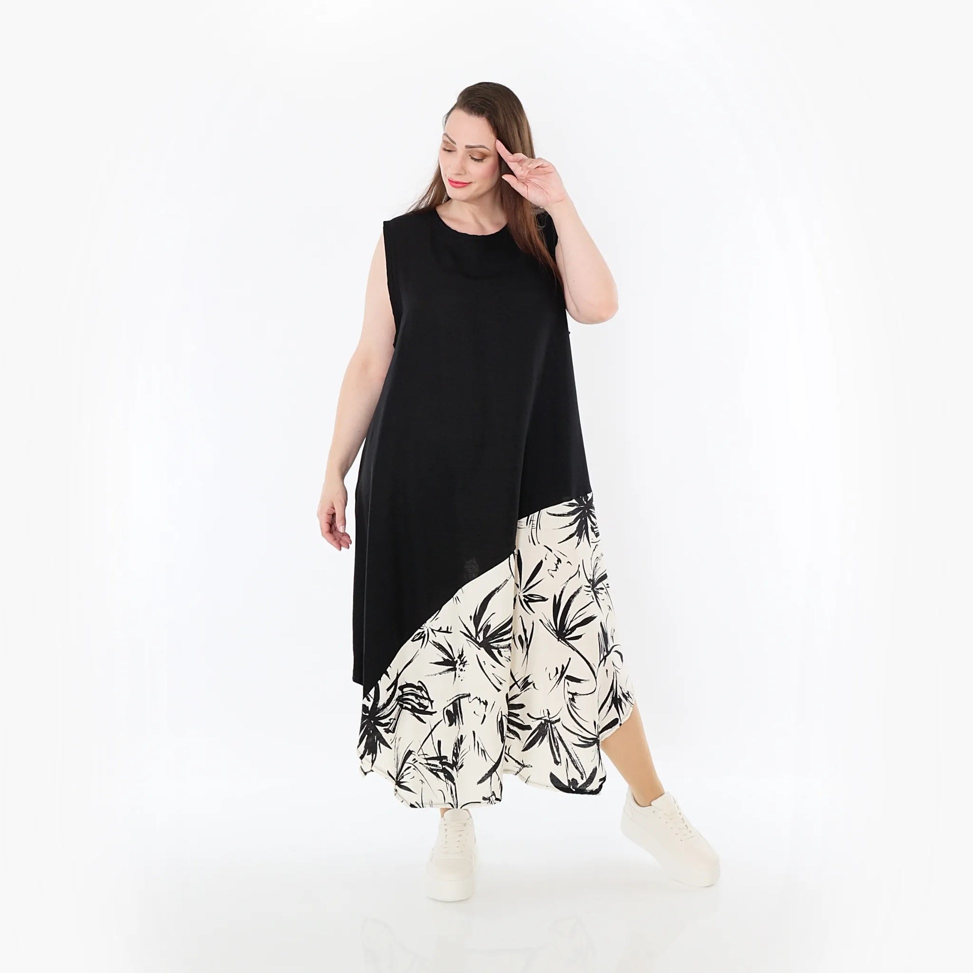  A-Form Tunika von AKH Fashion aus Baumwolle, 1477.07073, Schwarz/Ecru, Ausgefallen, Schick