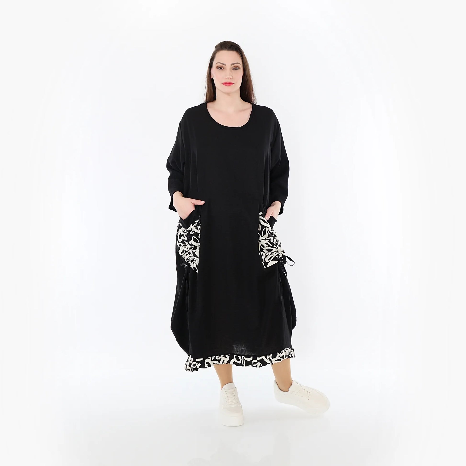  Ballonkleid von AKH Fashion aus Baumwolle, 1478.07071, Schwarz/Ecru, Ausgefallen, Zeitlos