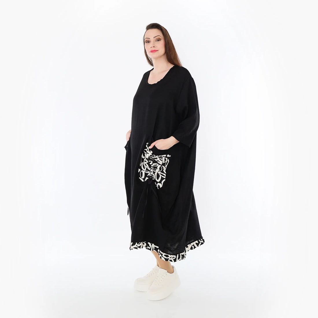 Ballonkleid von AKH Fashion aus Baumwolle, 1478.07071, Schwarz/Ecru, Ausgefallen, Zeitlos