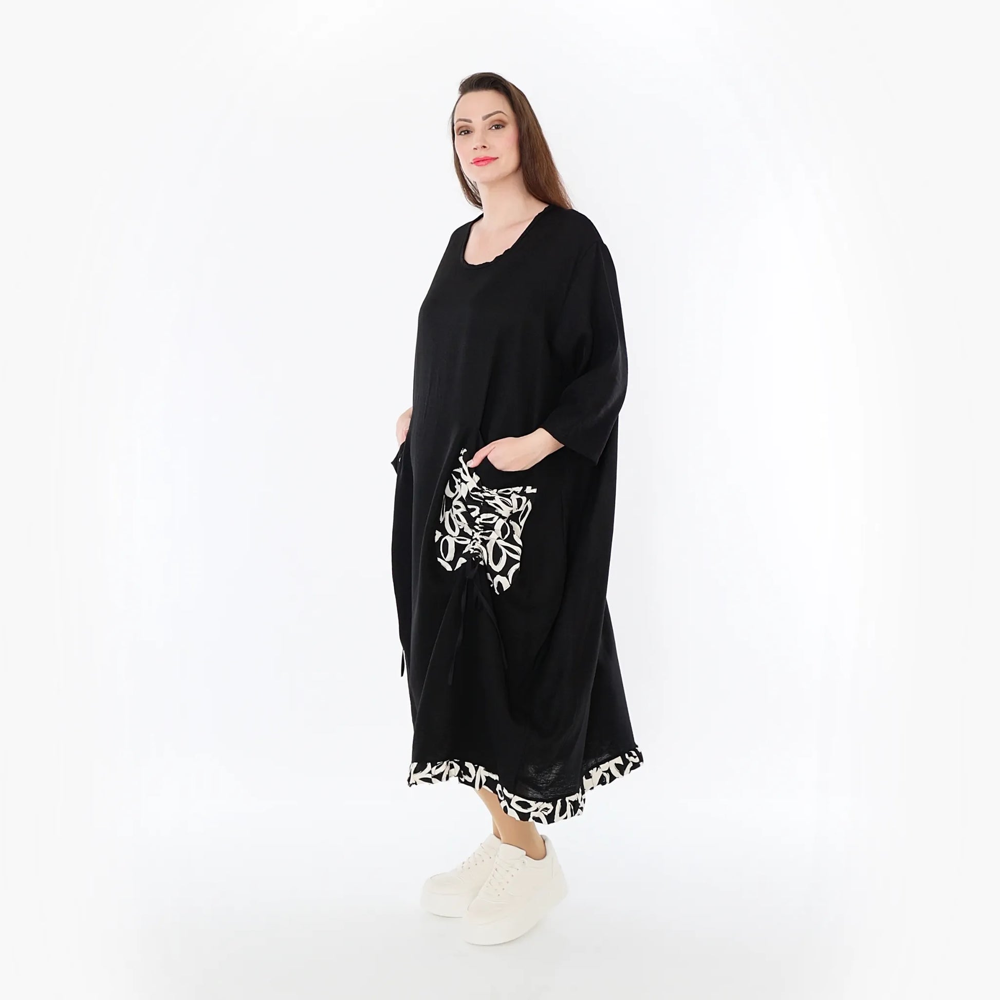  Ballonkleid von AKH Fashion aus Baumwolle, 1478.07071, Schwarz/Ecru, Ausgefallen, Zeitlos