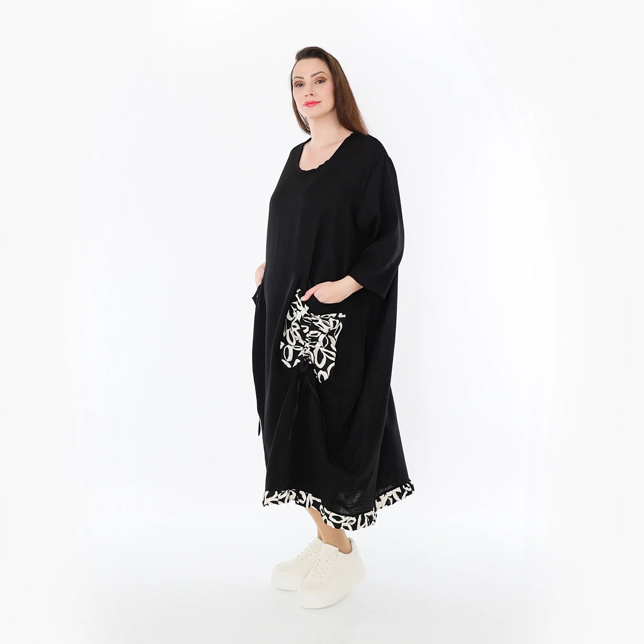 Ballonkleid von AKH Fashion aus Baumwolle, 1478.07071, Schwarz/Ecru, Ausgefallen, Zeitlos