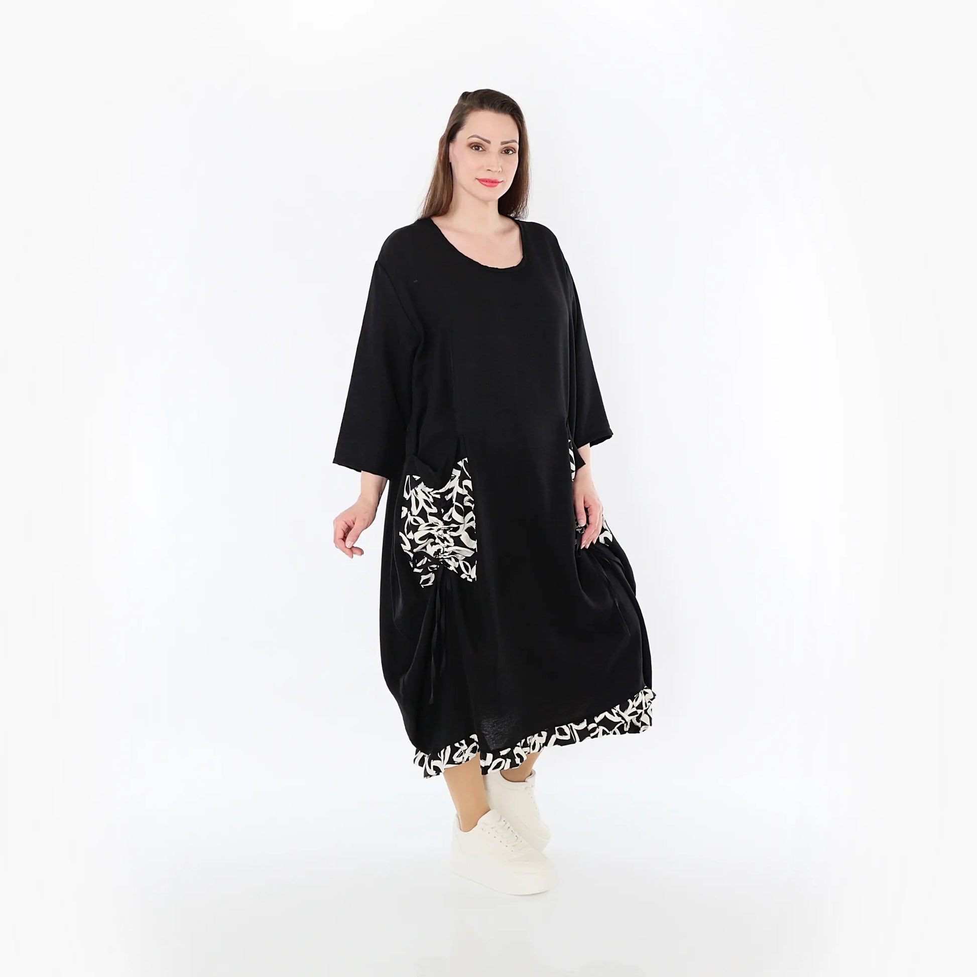  Ballonkleid von AKH Fashion aus Baumwolle, 1478.07071, Schwarz/Ecru, Ausgefallen, Zeitlos