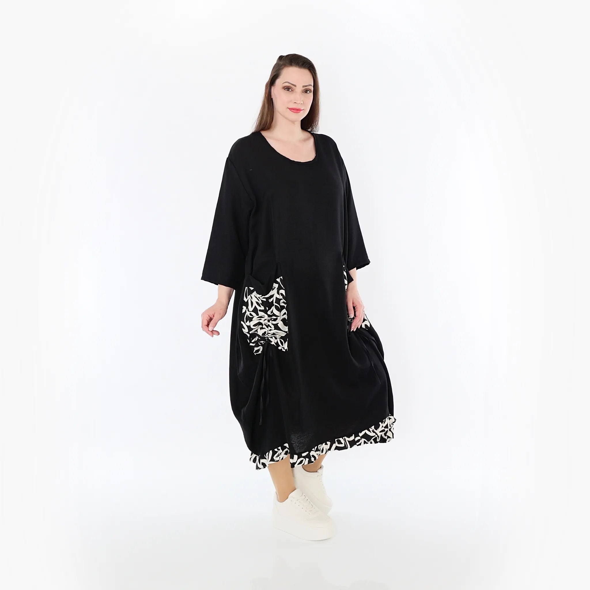  Ballonkleid von AKH Fashion aus Baumwolle, 1478.07071, Schwarz/Ecru, Ausgefallen, Zeitlos