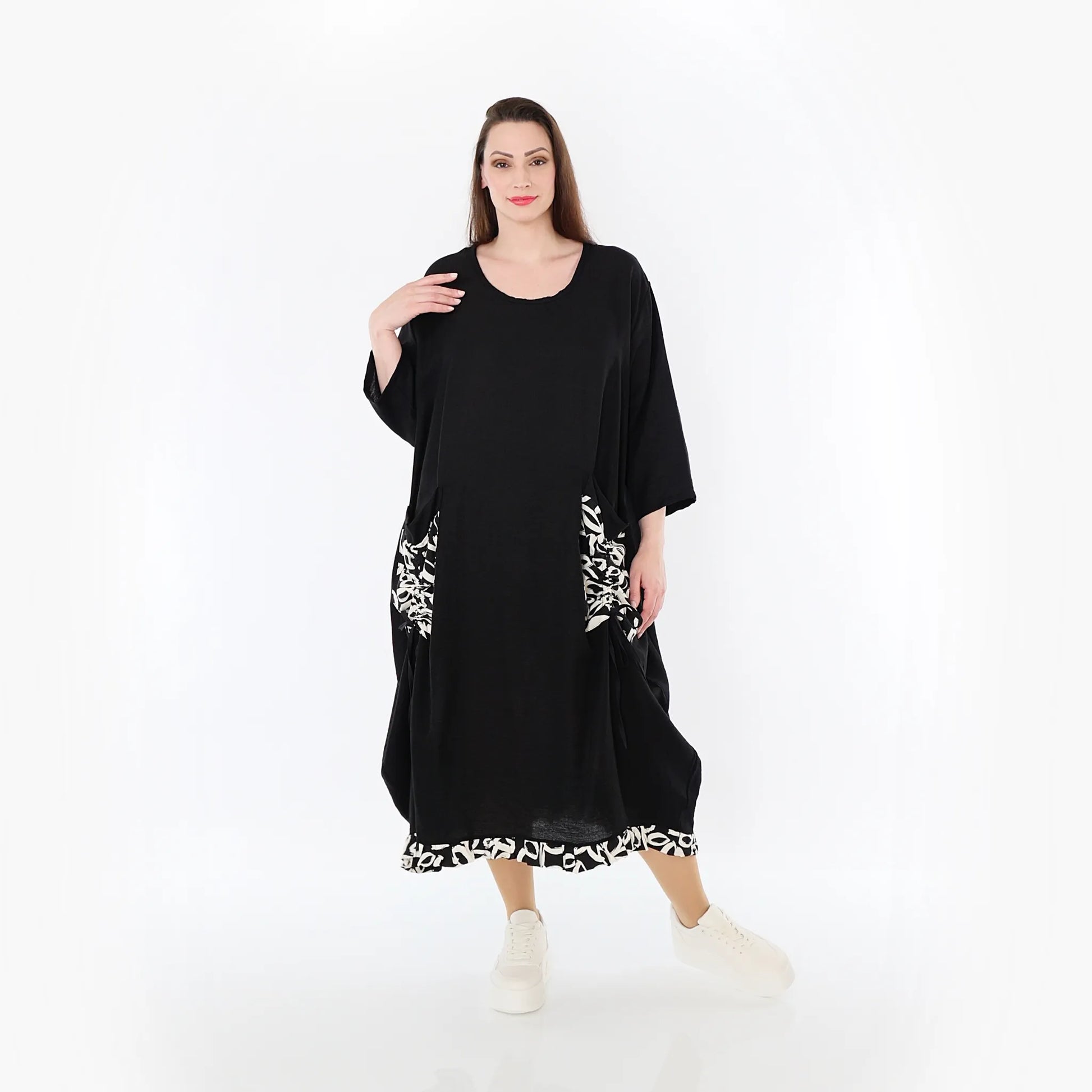  Ballonkleid von AKH Fashion aus Baumwolle, 1478.07071, Schwarz/Ecru, Ausgefallen, Zeitlos