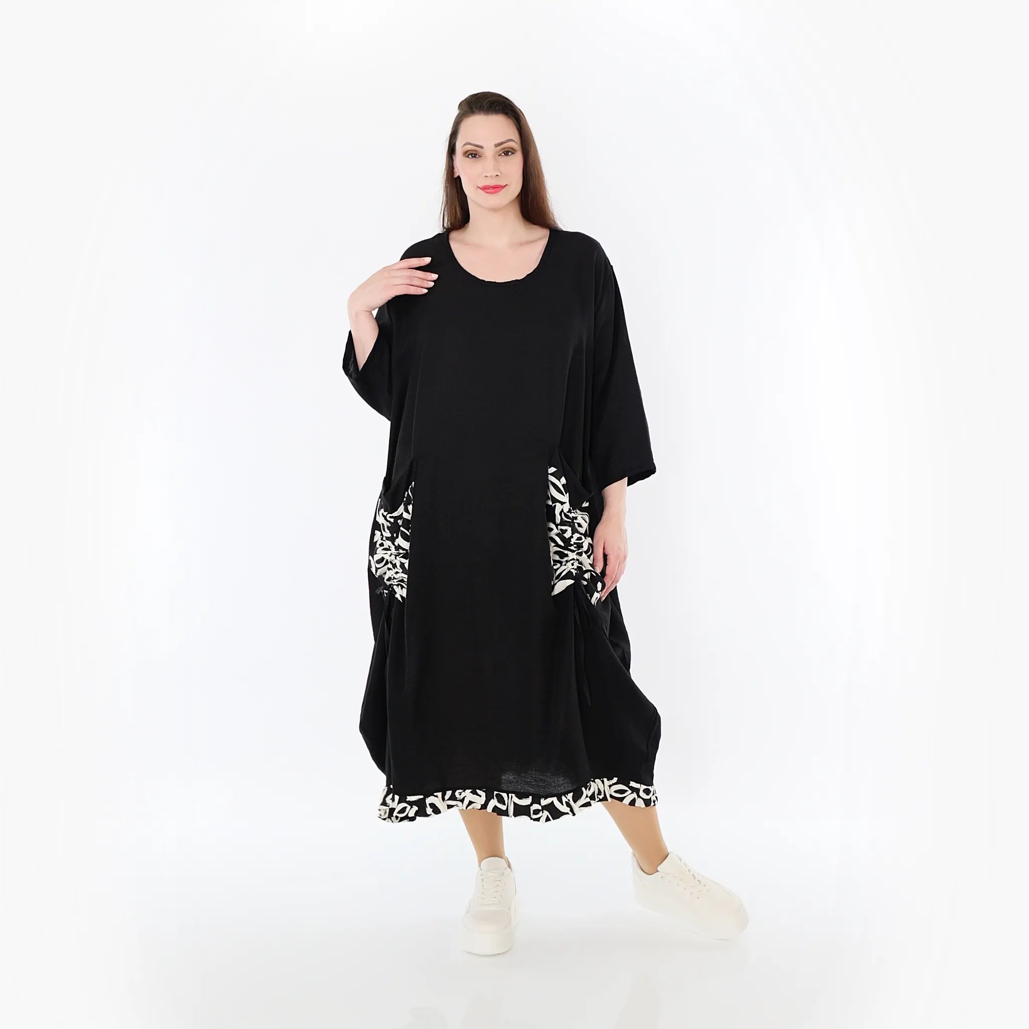  Ballonkleid von AKH Fashion aus Baumwolle, 1478.07071, Schwarz/Ecru, Ausgefallen, Zeitlos