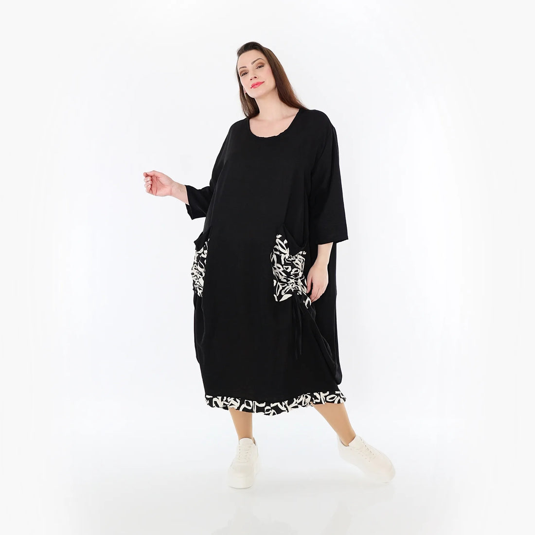  Ballonkleid von AKH Fashion aus Baumwolle, 1478.07071, Schwarz/Ecru, Ausgefallen, Zeitlos