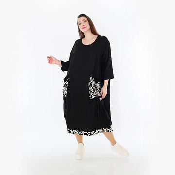  Ballonkleid von AKH Fashion aus Baumwolle, 1478.07071, Schwarz/Ecru, Ausgefallen, Zeitlos